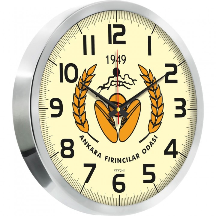 Logo Baskılı Krem Bristol Kadranlı 40 cm Metal Duvar Saati